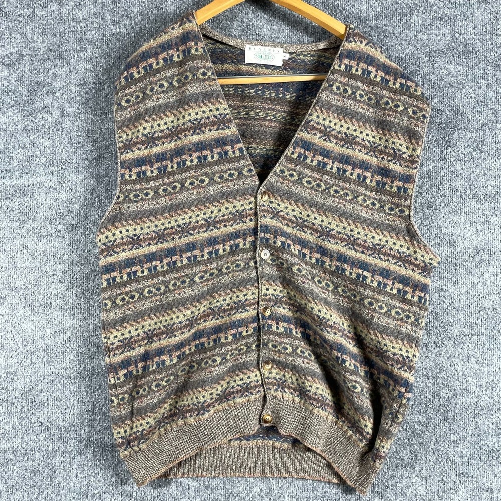 VTG Blarney Woollen Mills Sweater Vest Mens Medium Brown Fair Isle Wool Academia